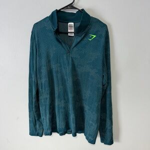 Gymshark 1/4 Zip Shirt Pullover Long Sleeve Training Gym Blue Camo Men's Large